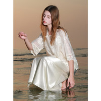 三彩2025夏季莱赛尔刺绣小衫两件套七分袖新中式女 米白色 M 160/84A