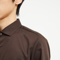 利郎青年商务男装衬衫男英式领型正装长袖衬衣Q4QZC012 深棕色 38 深咖