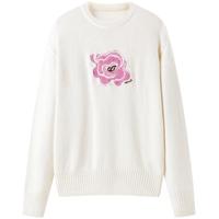 太平鸟女装气质淑女拉毛毛针织衫女马海毛秋装套头软糯毛衣女 白色 S