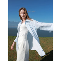 三彩2025秋款蝴蝶结条纹衬衫宽松中长开衫翻领长袖小衫M   165/88A