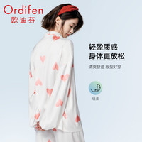 欧迪芬(Ordifen)睡衣女可外穿透气甜美爱心家居服衬衫风上衣 牙白色 L