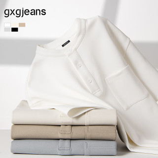 gxgjeans 男装  多色基础休闲亨利领短袖T恤男薄款 25夏新品 白色