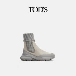 托德斯TOD'S2025秋冬女士皮革拼针织面料切尔西靴靴子女靴 灰色 35
