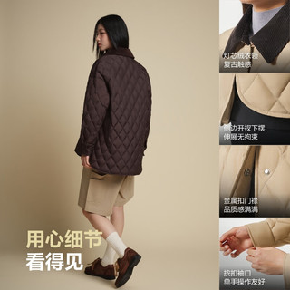 波司登（BOSIDENG）25年轻薄羽绒服女短款90绒翻领拼接百搭巴恩风外套B250135334 可可棕|7C92 M 165/88A 体重约110-120斤