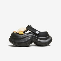 百思图2025夏季休闲洞洞鞋沙滩鞋厚底外穿女凉拖鞋B6688BH5 黑色 37