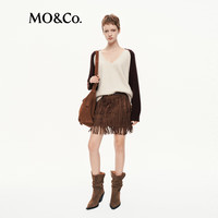 MO&Co.毛衣针织衫2025秋绵羊毛山羊绒插肩袖V领宽松MBE3SWTT07 米杏色 XS /155