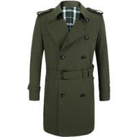 雅戈尔(YOUNGOR)风衣男双翻领长款单风衣聚酯纤维复古英伦风双排扣风衣 军绿 2XL 185/104A