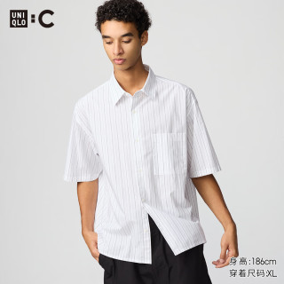 优衣库 男装/男女同款宽松条纹衬衫/短袖衬衣休闲百搭477643 01 乳白色 3XL /185/12
