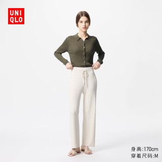 优衣库 女装可机洗罗纹针织长裤/宽松休闲裤473802 473802/30浅米色 XS