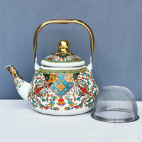 欢晋1.5升带滤网加厚珐琅搪瓷壶家用烧水壶奶茶壶开水壶电磁炉燃气用 梨形壶【俄罗斯花】带滤网 1.5L