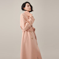 伊芙丽【镇店】驼绒桑蚕丝高级双面毛呢外套羊毛大衣女冬季 粉色 XS 80-90斤