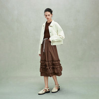 欧时力OCHIRLY 假两件羊毛无袖毛织连衣裙荷叶边伞裙女2025夏 啡色 S