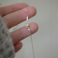 花饰庄园 雅小王子的玫瑰花手饰银镀14K黄金细闪玫瑰爱心极细手链 白金色15+3厘米可调节