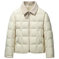 雪中飞女士短款羽绒服冬季拼接小格子风设计简约时尚大方保暖羽绒衣服 米白色 M (160)