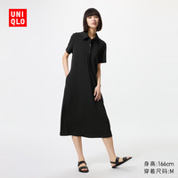 优衣库 女装针织POLO连衣裙短袖裙子显瘦通勤480635 09 黑色 S /155/80A