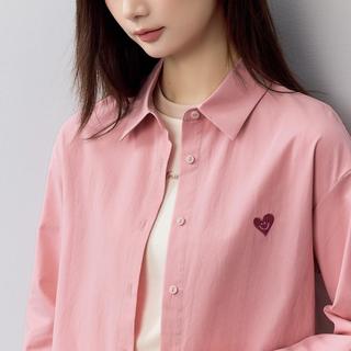 茵曼 纯棉通勤简约绣花长袖衬衫女2025秋季基础百搭宽松欧若风衬衣