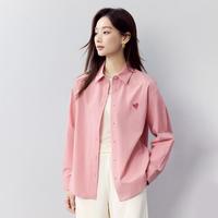 茵曼 纯棉通勤简约绣花长袖衬衫女2025秋季基础百搭宽松欧若风衬衣