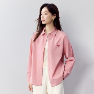 茵曼 纯棉通勤简约绣花长袖衬衫女2025秋季基础百搭宽松欧若风衬衣