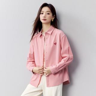茵曼 纯棉通勤简约绣花长袖衬衫女2025秋季基础百搭宽松欧若风衬衣