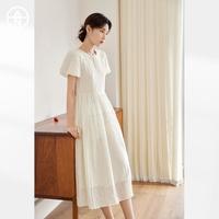 对白 【AN大码系列】2025法式复古波点泡泡袖蛋糕女式连衣裙