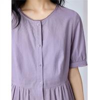 佐丹奴 2025年天然棉麻衬衫裙花边圆领收褶梭织中长连衣裙女款