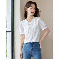 熙世界 【清新波嬉风】精致V领衬衣新中式短袖夏季流苏盘扣衬衫上衣