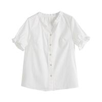 【纯棉】优雅花边衬衫透气女休闲25夏季荷叶小V领上衣女