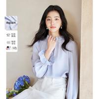 秋水伊人 【2025秋款】优雅百搭立领蕾丝衫女通勤风珍珠扣雪纺衫