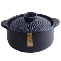 陶煲王单柄砂锅1.5L干烧不裂煲汤炖锅煮粥小号1-2人长柄陶瓷奶锅带把手 蓝色条纹 3L