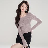 春夏纯欲不规则百搭针织衫女装长袖设计感显瘦内搭上衣