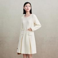 Infinity FINITY 春秋休淑女风领长袖纯色保暖显瘦透气中长款连衣裙