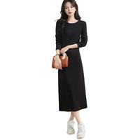 春夏女款高级极简圆领纯色显瘦针织长款连衣裙