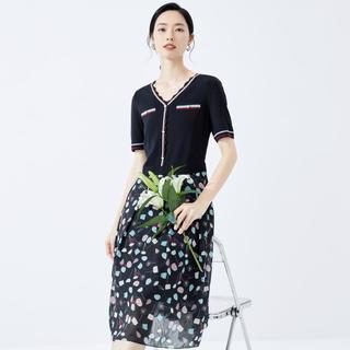 【小香风】2024夏季浪漫法式撞色碎花拼接法式连衣裙女