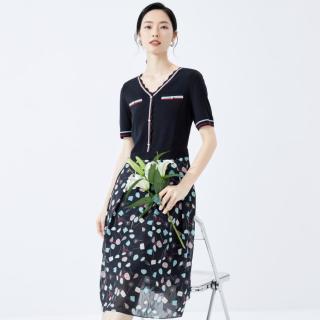 【小香风】2024夏季浪漫法式撞色碎花拼接法式连衣裙女