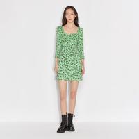 黑标系列 初夏碎花方领短款法式连衣裙