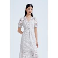 欧时力 夏装V领气质超仙水溶蕾丝温柔风连衣裙女