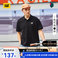 CAT 卡特彼勒 卡特男士户外休闲简约百搭Coolmax面料宽松翻领短袖T恤轻户外 黑色 M