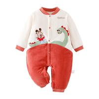 巴布豆 BoBDoG新生婴幼儿连体衣可爱恐龙男女宝宝120g春季薄棉外出服哈衣