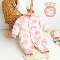 多嘻噜卡 婴儿连体棉衣冬季夹棉加厚保暖宝宝衣服女宝棉服内胆冬装外套可爱