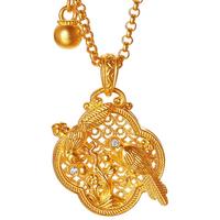 世纪缘双喜临枝黄金吊坠古法足金喜鹊镶嵌莫桑石挂坠 4.78g【赠金色925银链】