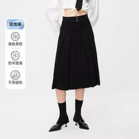 【莱卡纤维】冬季时尚复古高腰A字牛仔裙中长款百褶裙半身裙女