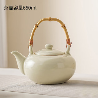 琦轩源汝窑茶壶泡茶家用陶瓷功夫茶具单壶茶水分离大提梁壶 汝窑章远提梁壶(竹把)