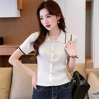 真维斯 针织短袖t恤女翻领气质优雅百搭时尚开衫t恤亲肤舒适显瘦上衣女