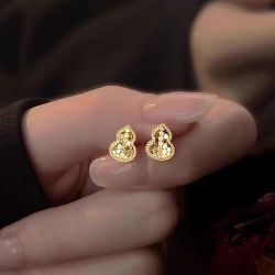 花饰庄园 新中式国风复古龙鳞葫芦碎冰冰亮片耳钉女感耳饰 龙鳞葫芦耳钉【黄金色】