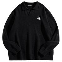 男装2024冬款宽松刺绣古巴领毛衫男士休闲上衣男式毛衣