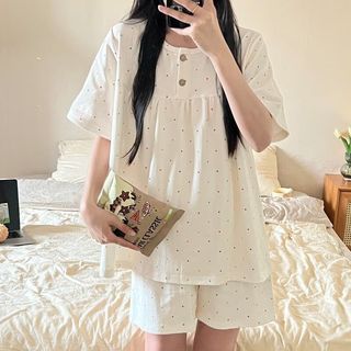 雅鹿女士睡衣裤套装短袖短裤长裤家居服圆领套头三件套少女印花 SW762三件套 M 【155-160cm/80-100斤】