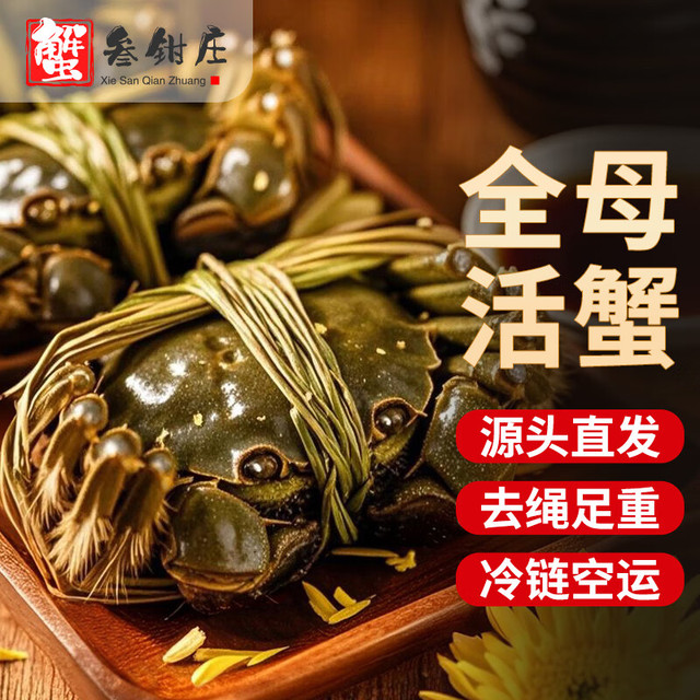 去绳足重、死蟹包赔！蟹叁钳庄 全母2.5-2.8两 现货大闸蟹 8只礼盒装