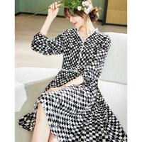 【福利钜惠】黑白格气质连衣裙2024夏季宽松显瘦A字裙女