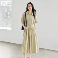 对白 2025莱赛尔女式短袖衬衫连衣裙法式通勤风收腰长裙