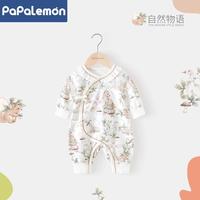 PAPA LEMON 柠檬爬爬新生连体衣春秋男女宝宝衣服纯棉婴儿可爱外出和尚服哈衣